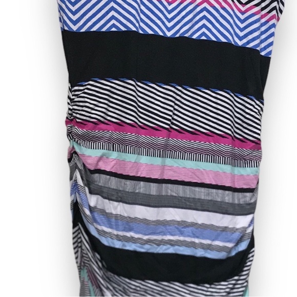 KUT from The Kloth NEW Jersey Ruched Stretch Striped Midi Dress Minimalist Lined - Picture 12 of 16